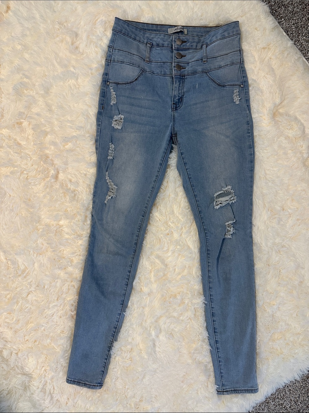 refuge Light Blue High-Rise Skinny Jeans with Distressing